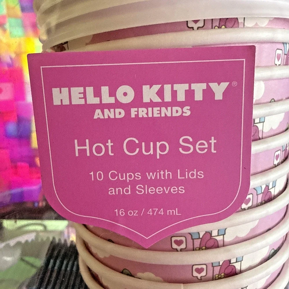 Sanrio Hello Kitty & Friends Cup Set 16oz 10 Cups Lids Sleeves Travel Balloon